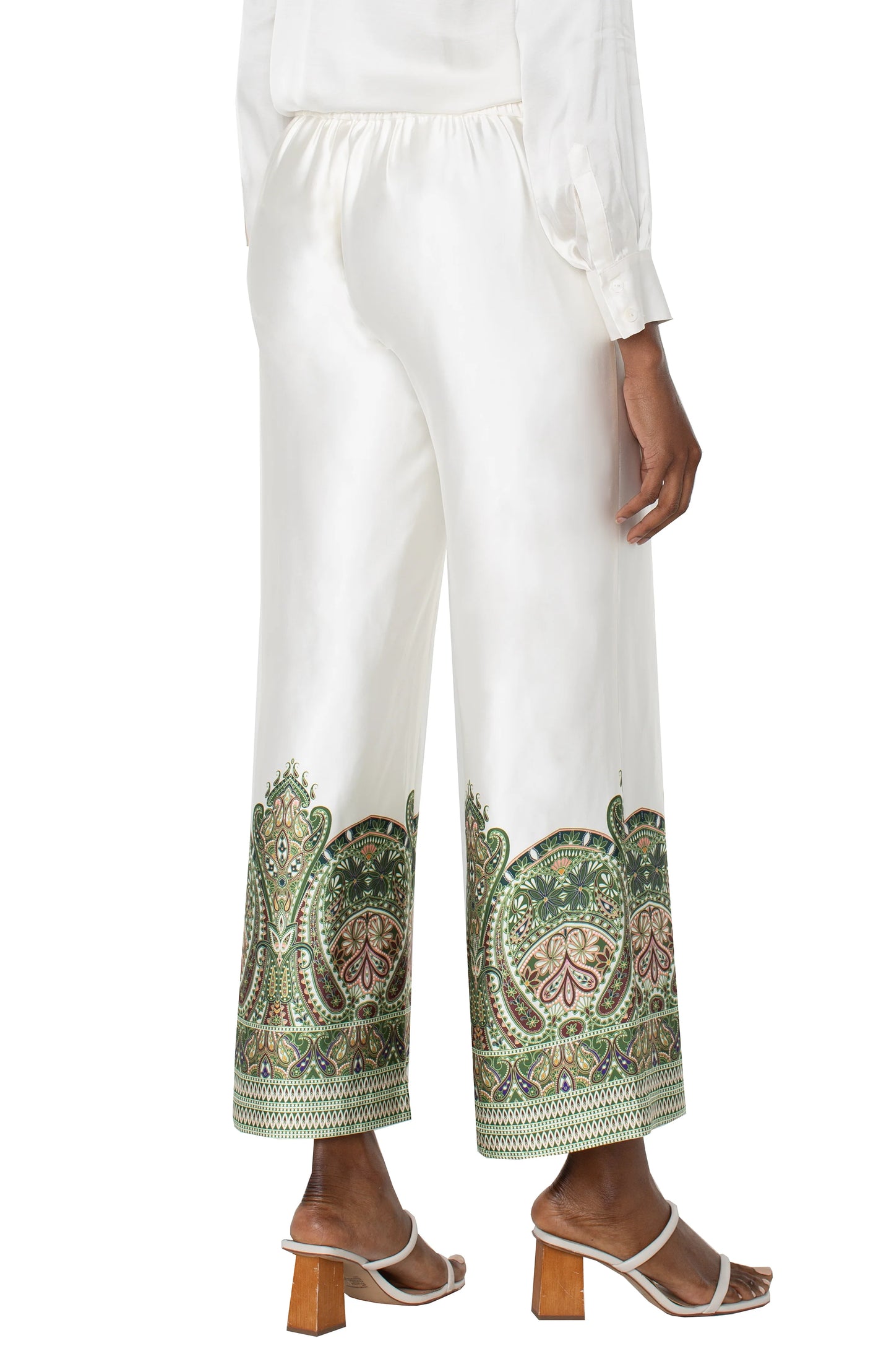 Liverpool Pull-on Wide Leg | Cream Olive Paisley Print