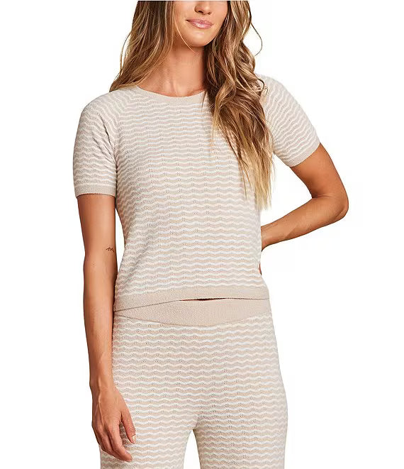 Barefoot Dreams CozyChic Pointelle Short Sleeve | Stone/Pearl