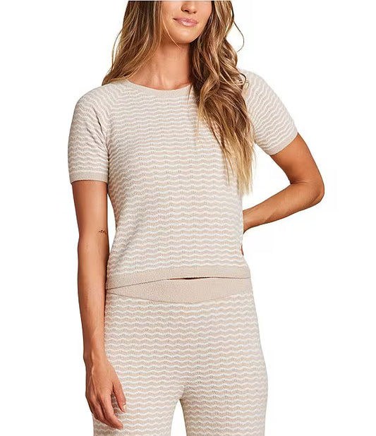 Barefoot Dreams CozyChic Pointelle Short Sleeve | Stone/Pearl