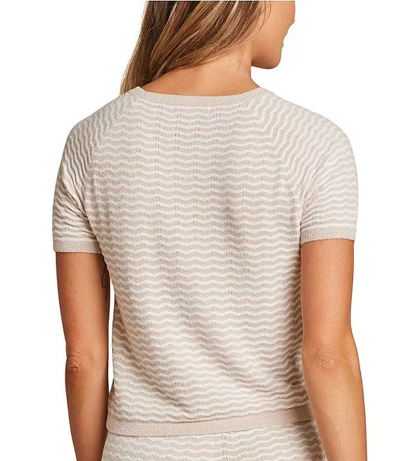 Barefoot Dreams CozyChic Pointelle Short Sleeve | Stone/Pearl
