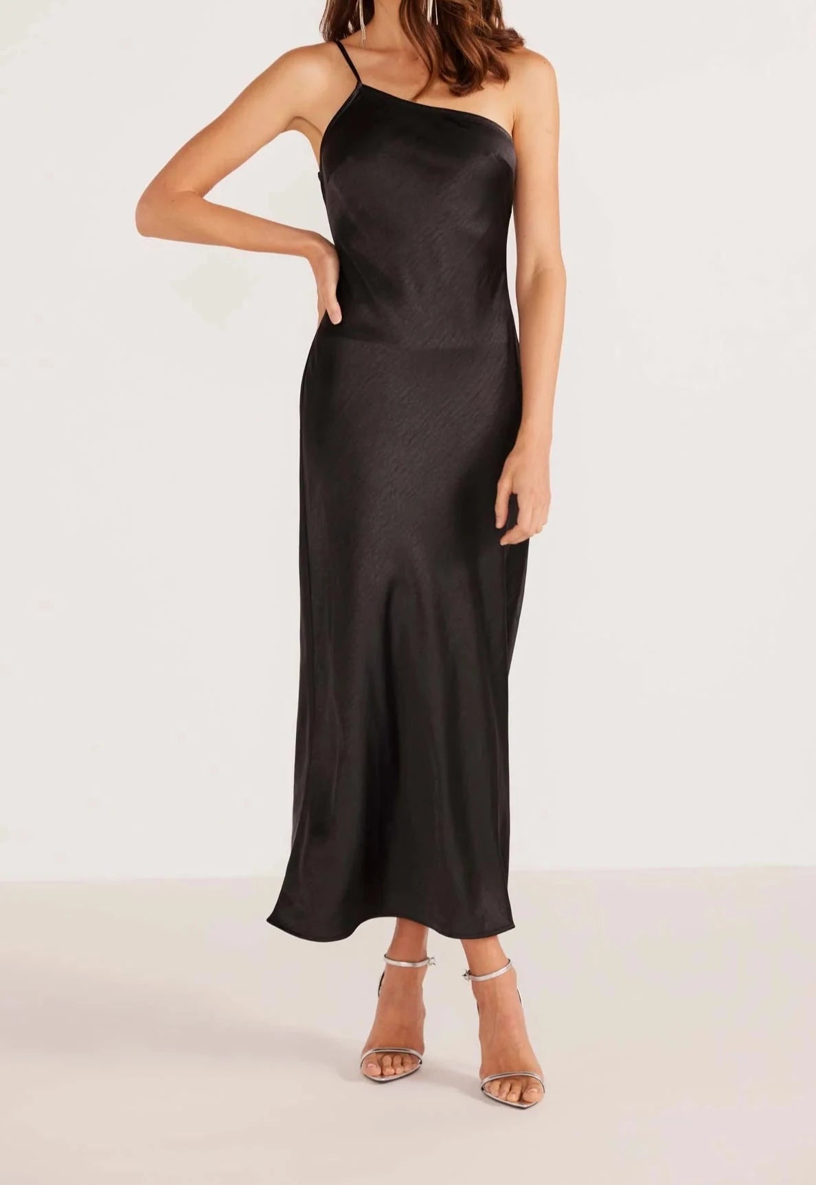 Mink Ella Midi One Shoulder Dress