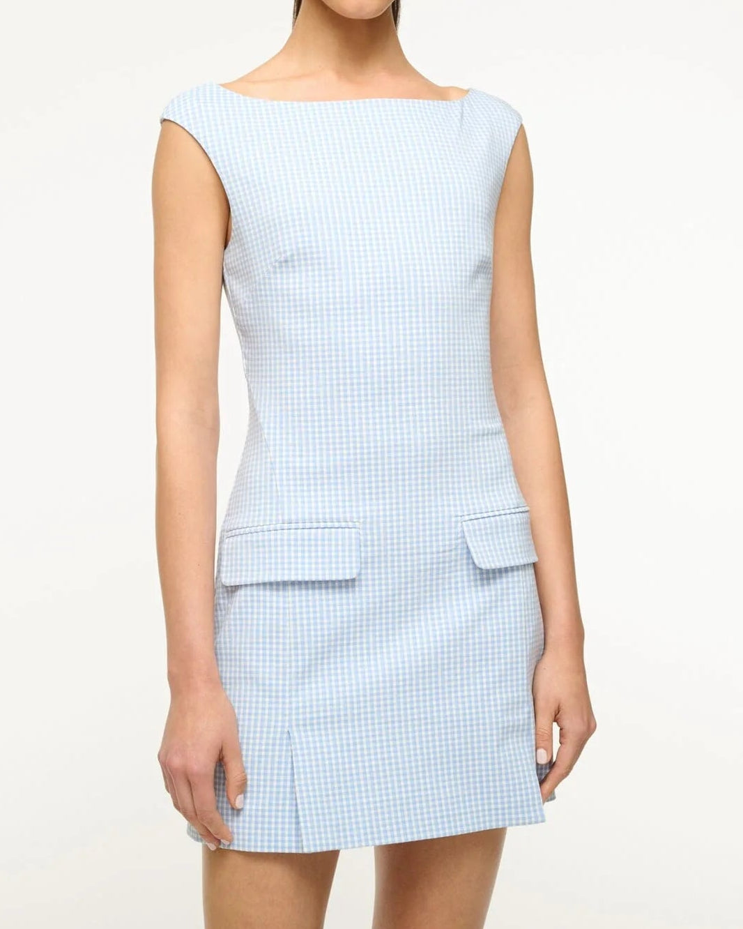 Staud Walker Dress Sky Micro Check