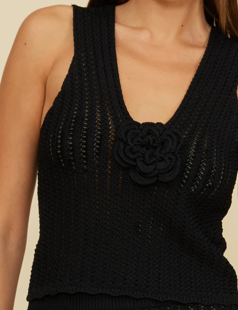 Lucy Paris Rose Crochet Top | Black