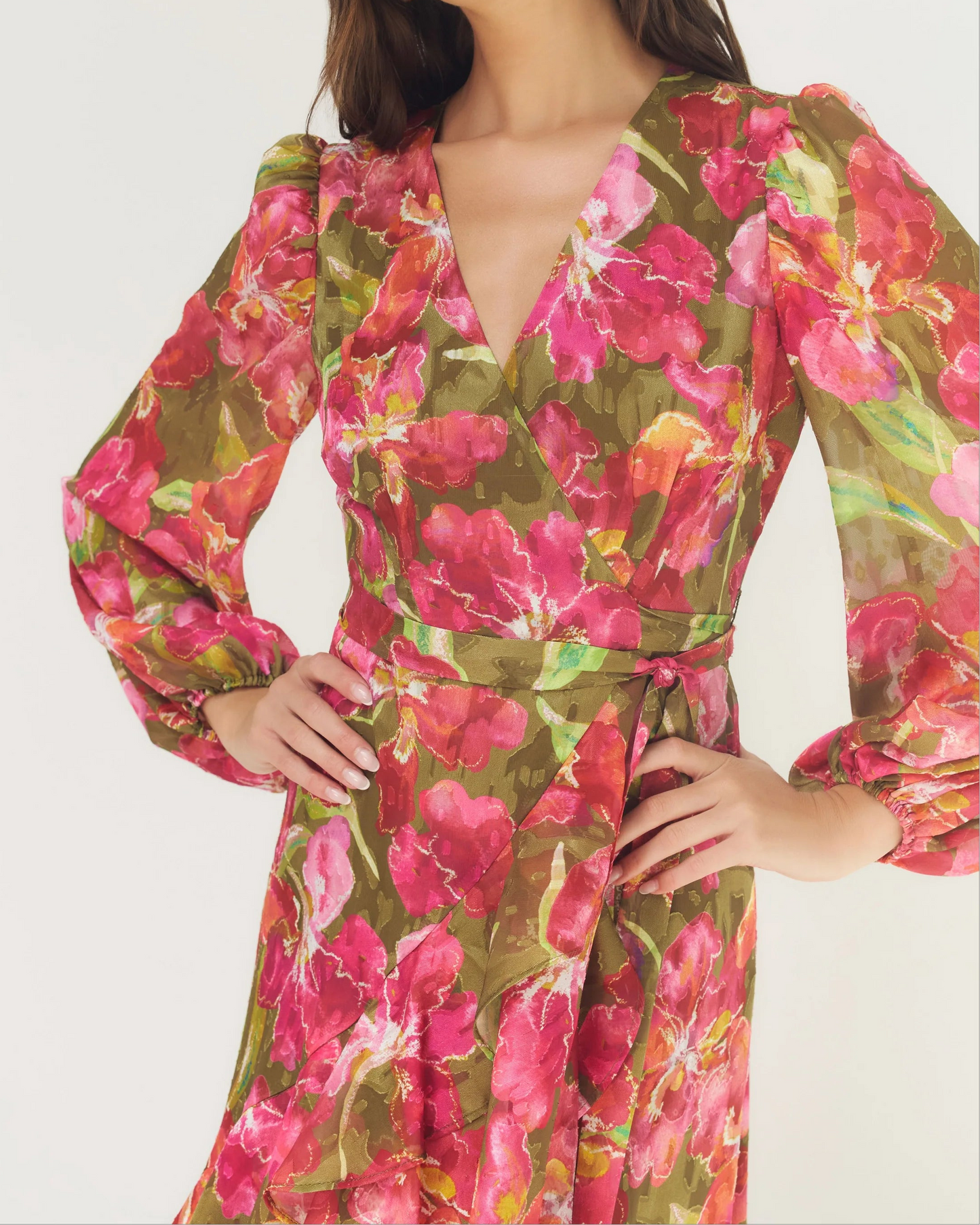 Hutch Sadey Dress | Olive/Multi Watercolor Vivid Orchids