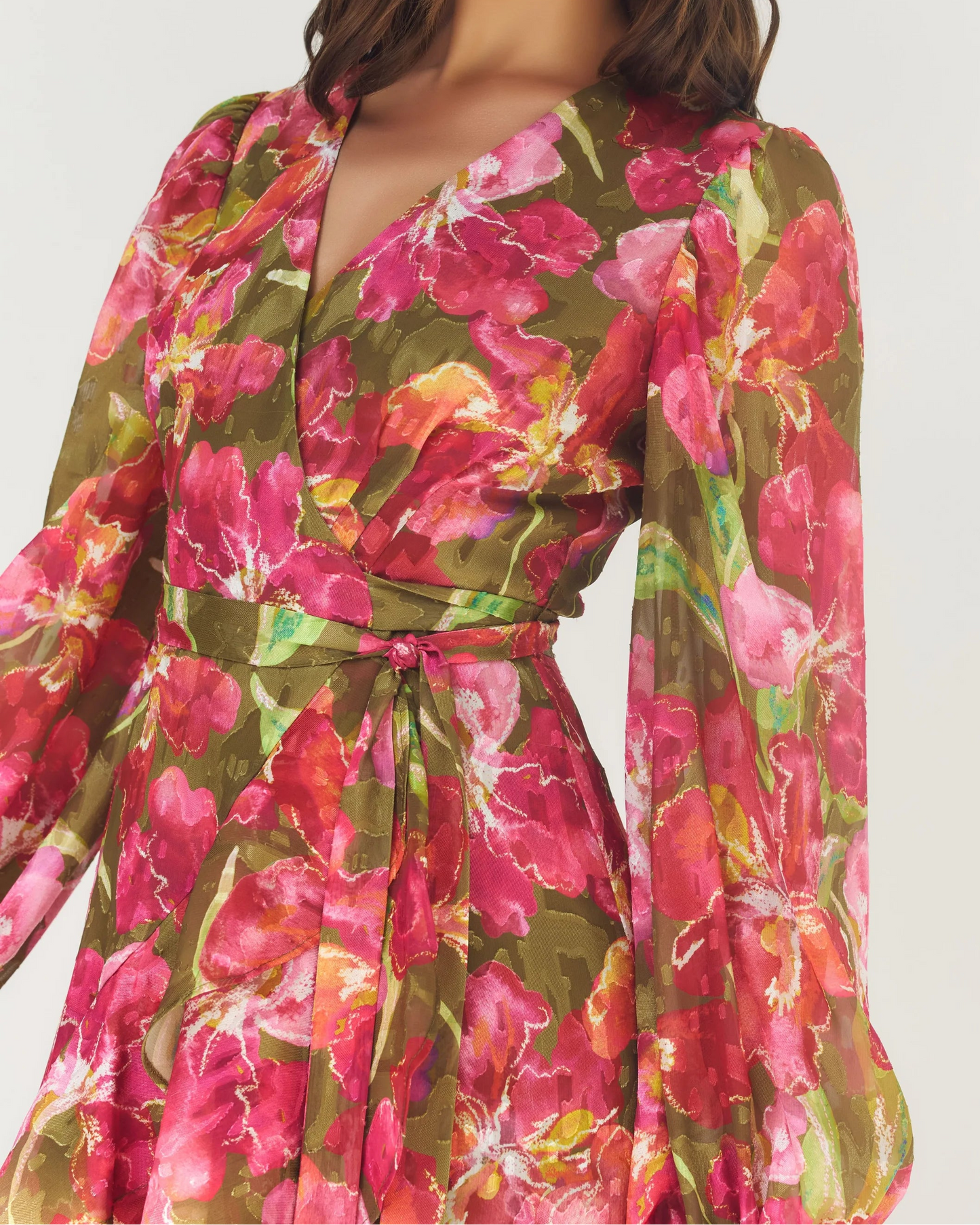 Hutch Sadey Dress | Olive/Multi Watercolor Vivid Orchids