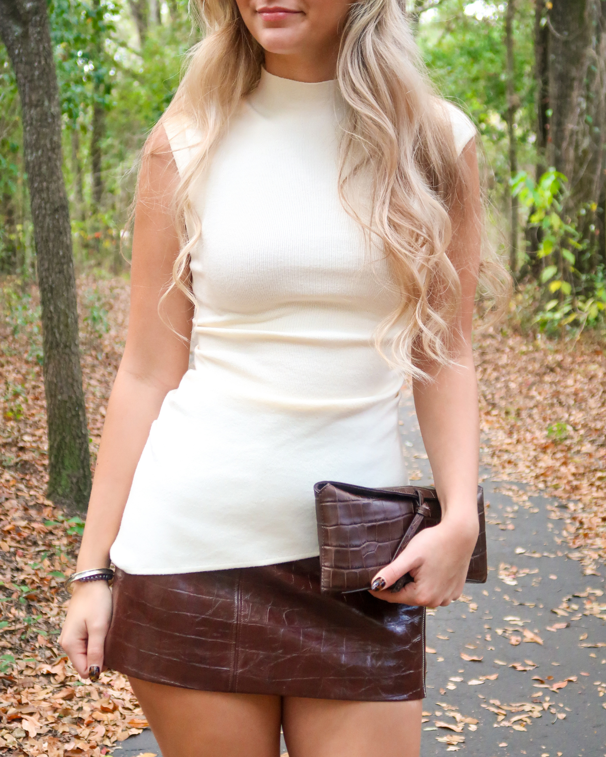 ASTR Savana Faux Croc Leather Skirt | Brown