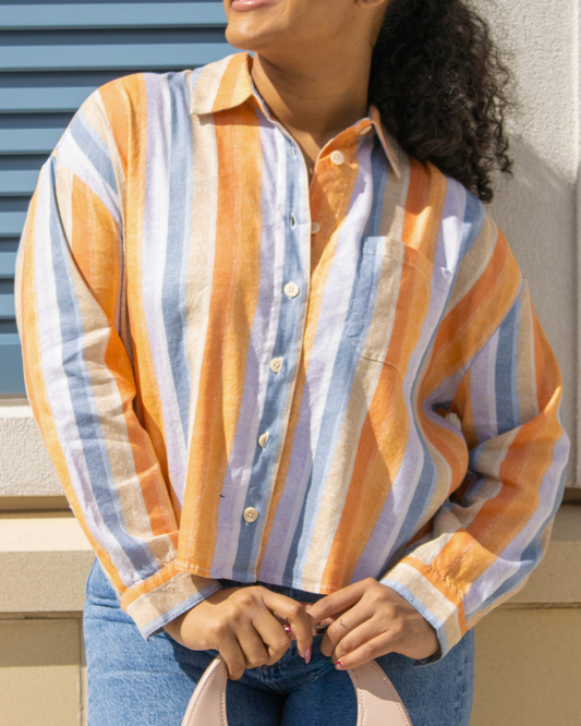 Liverpool Relaxed Button Down Shirt | Multi Stripe Print