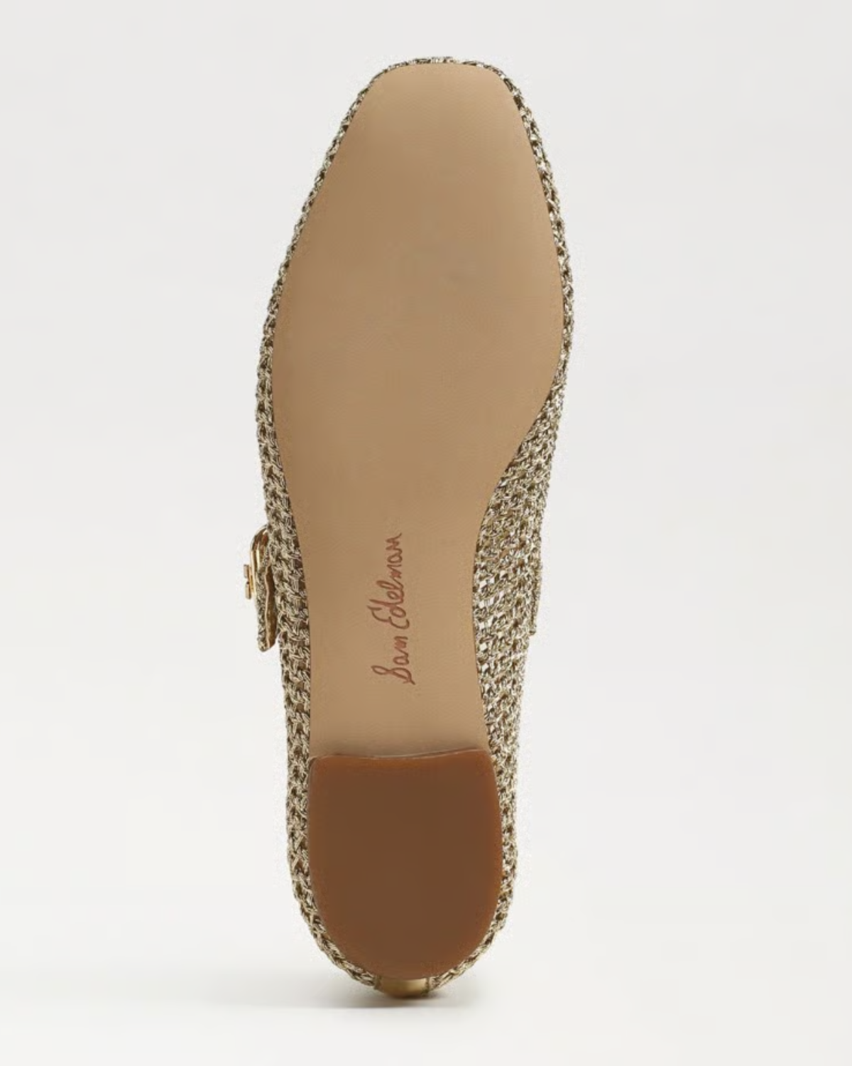 Sam Edelman Michaela Knit Mary Jane Flat | Amber Gold Woven Fabric