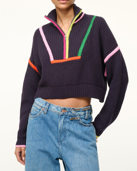 Staud Cropped Hampton Sweater | Navy Multi