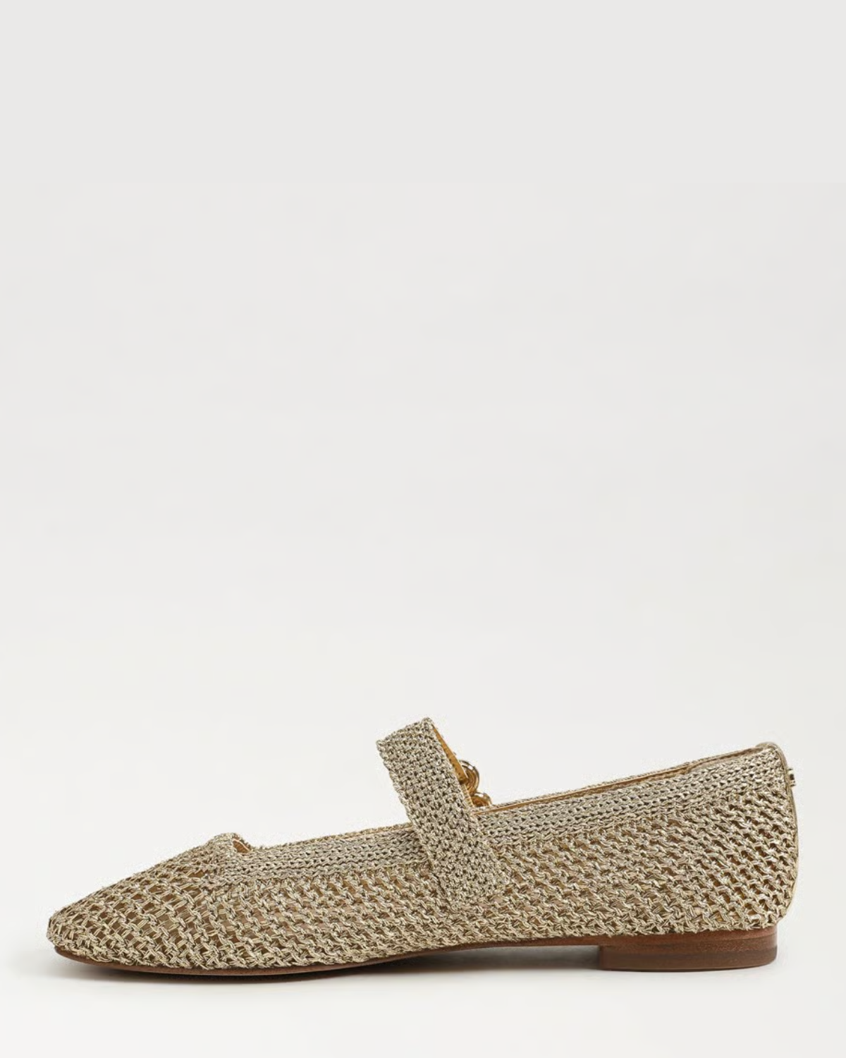 Sam Edelman Michaela Knit Mary Jane Flat | Amber Gold Woven Fabric