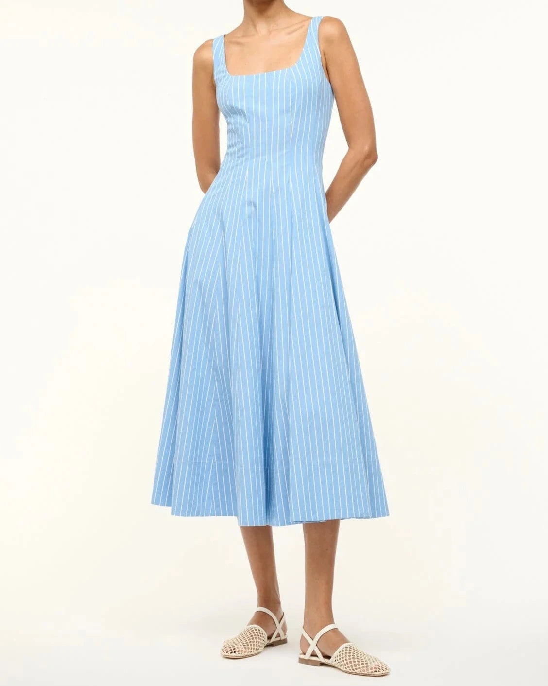 Staud Wells Dress | Azure Pinstripe