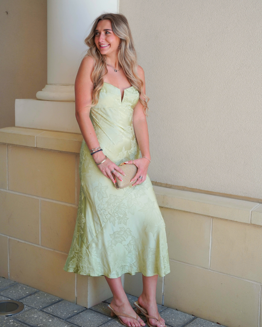ASTR Tyla Satin Bias-Cut Maxi Dress | Sage