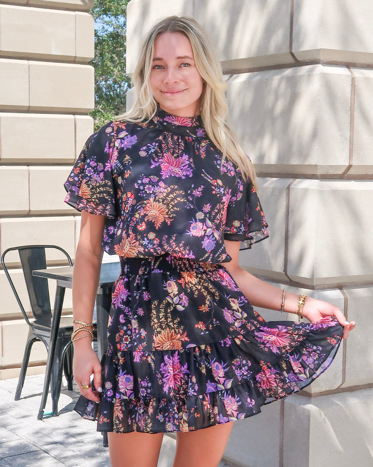 Misa Saffie Mini Dress | Dusted Cluster Chiffon