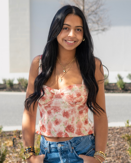 Mink Pink Camille Pink Floral Buster Mesh Crop Top