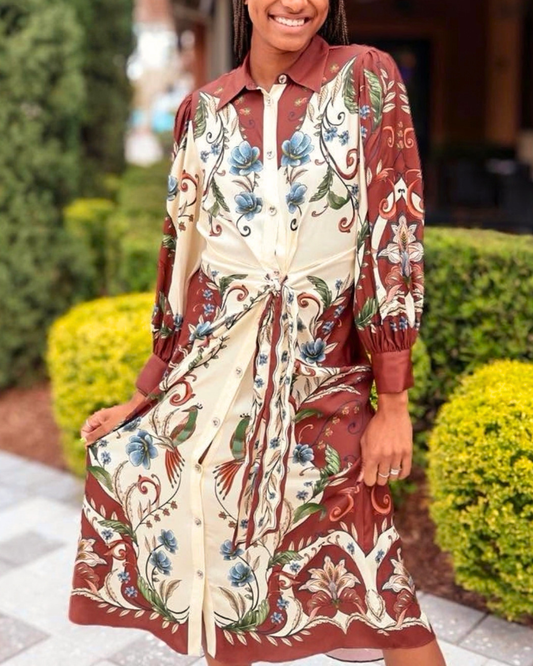 Farm Rio Millena Collared Buttoned Midi Dress