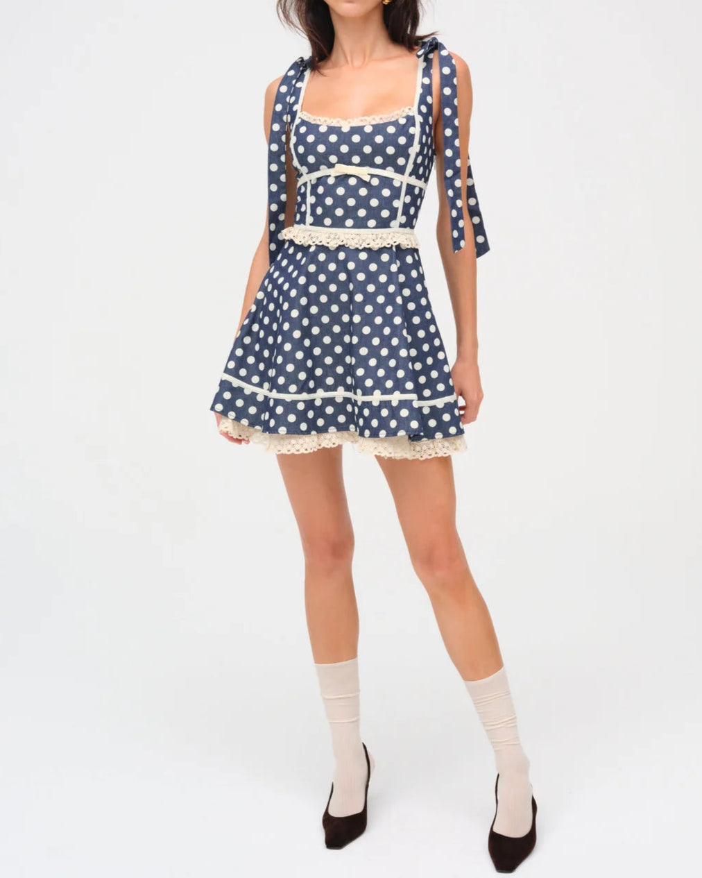 For Love & Lemons Dolly Denim Dot Mini Dress