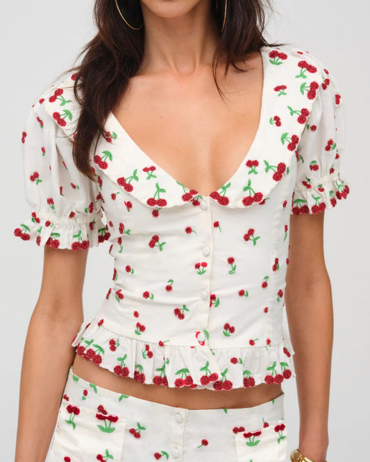 For Love & Lemons Beaded Cherries Top