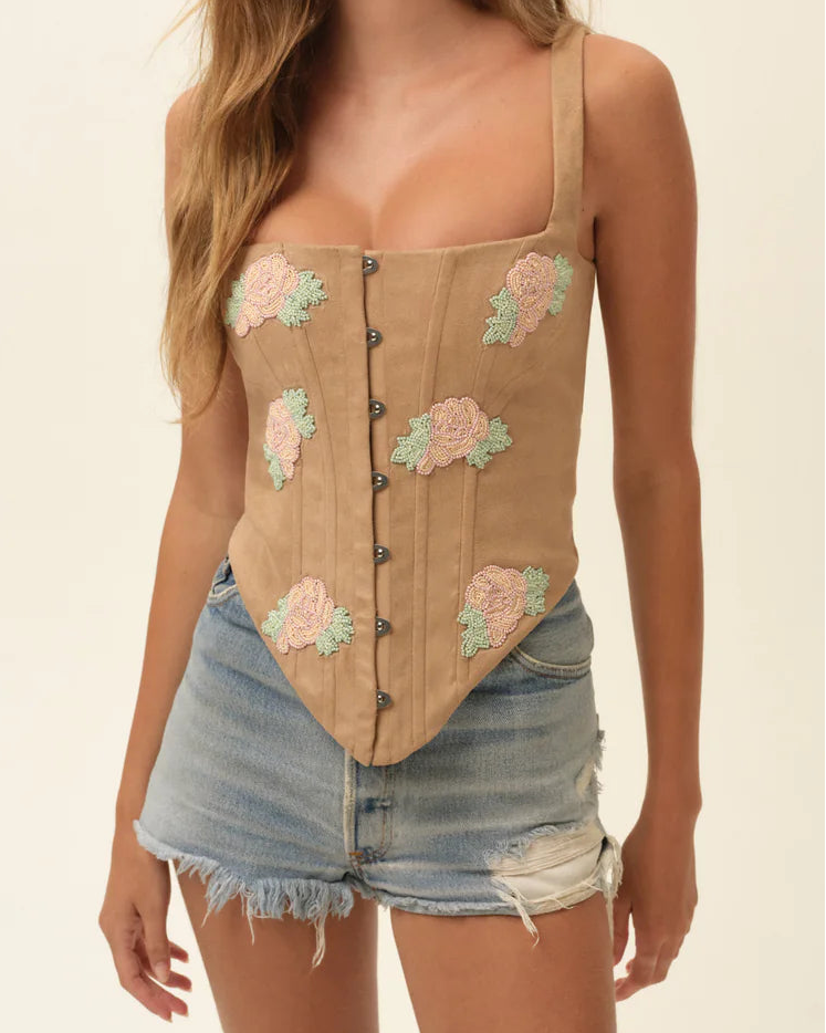 For Love & Lemons Rose Beaded Bustier