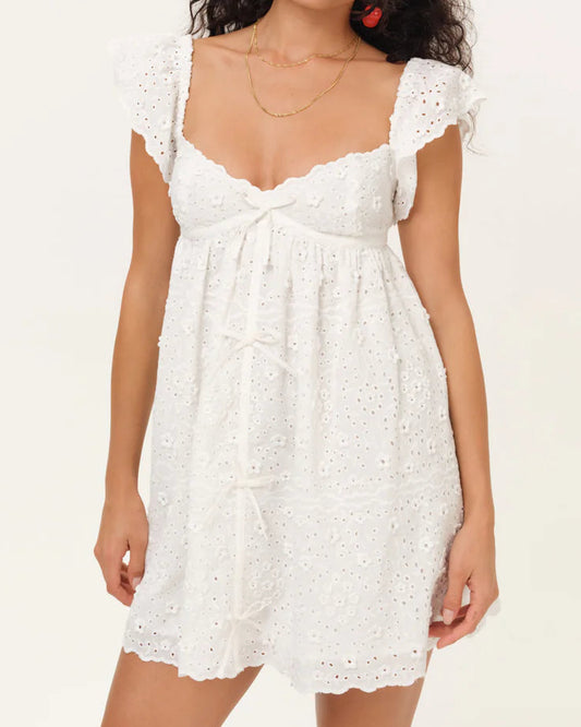 For Love & Lemons Laura Eyelet Mini Dress | White