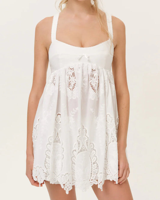 For Love & Lemons Sonnet Embroidered Babydoll Set | White
