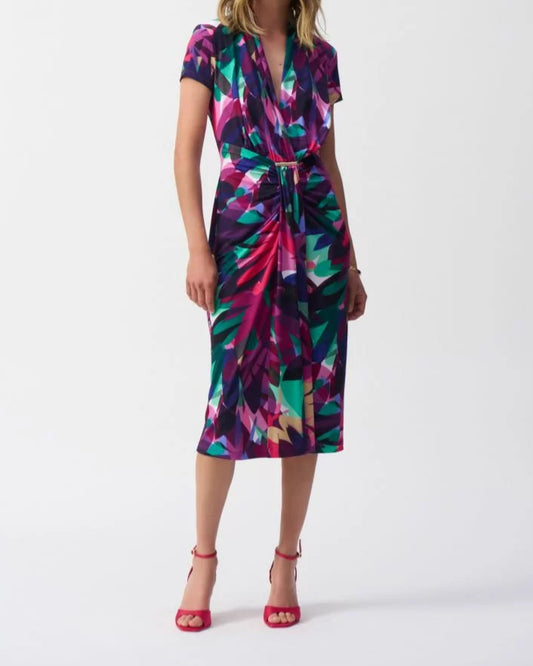 Joseph Ribkoff Multi Silky Knit Tropical Print Wrap Dress