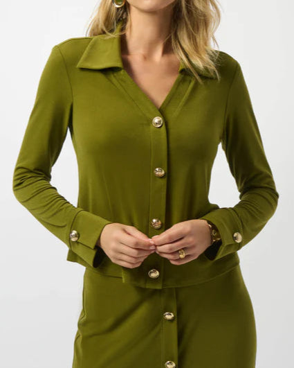 Joseph Ribkoff Moss Green Button Up Top
