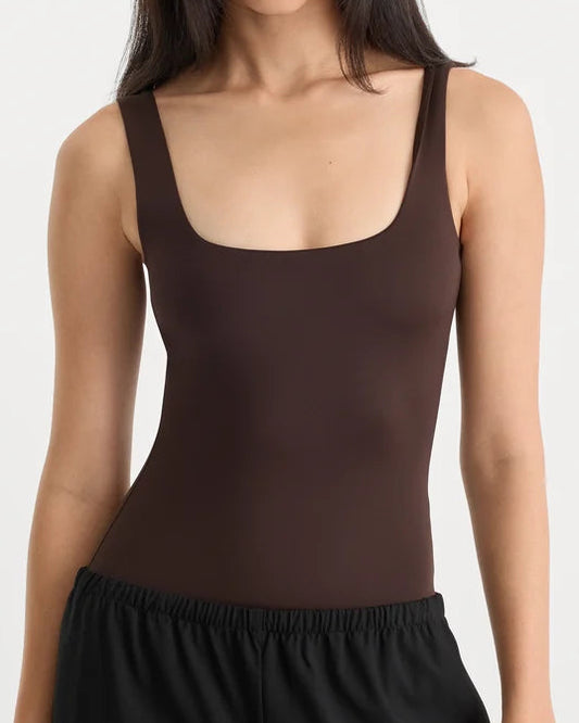 Good American Sculpting Modern Tank Bodysuit | Espresso