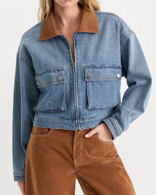 Good American Denim Swing Cropped Jacket | Amber
