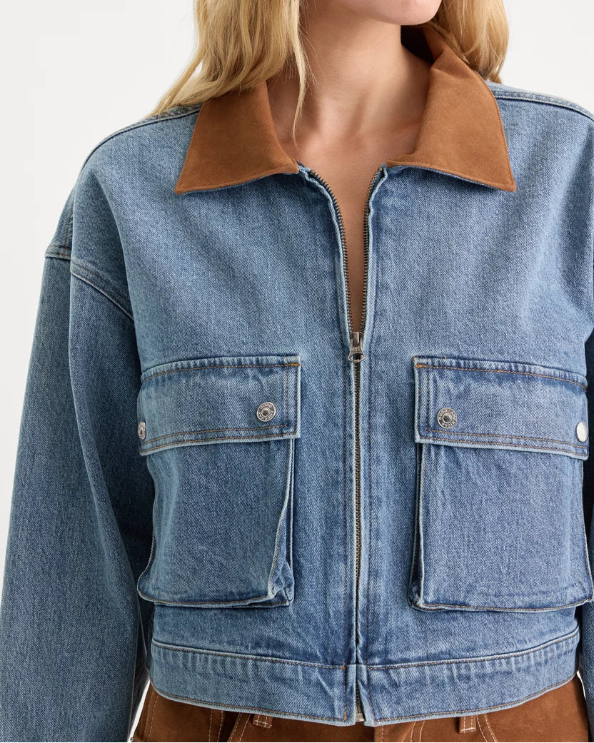 Good American Denim Swing Cropped Jacket | Amber