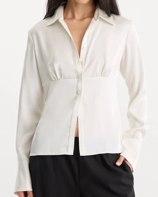 Good American Satin Femme Shirt | Chalk