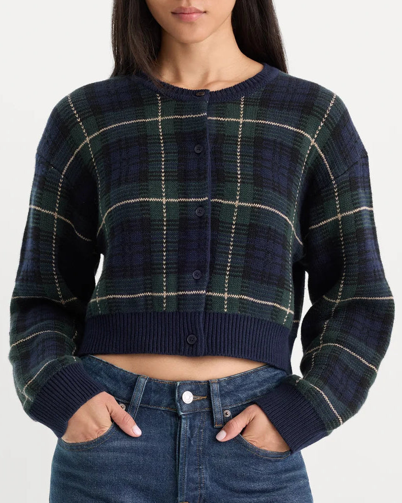 Good American Jacquard Cardigan | Forest Plaid