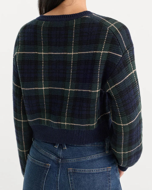 Good American Jacquard Cardigan | Forest Plaid