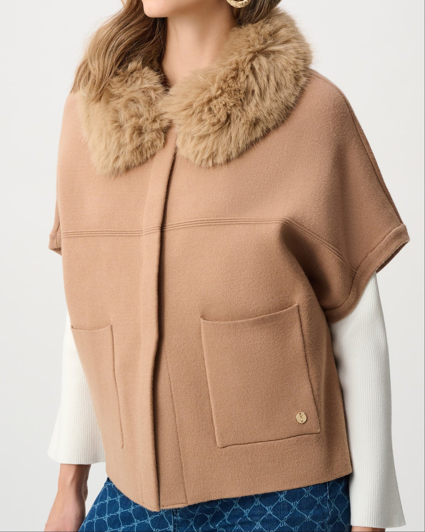 Joseph Ribkoff Short Cape Fur Collar Jacket | Camel