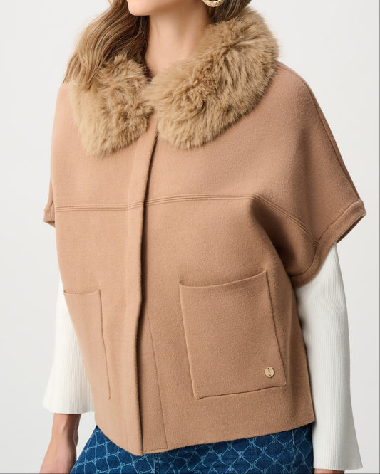 Joseph Ribkoff Short Cape Fur Collar Jacket | Camel