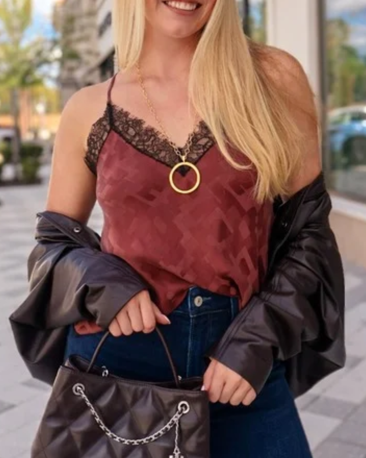Self Contrast Lace Cami | Plum