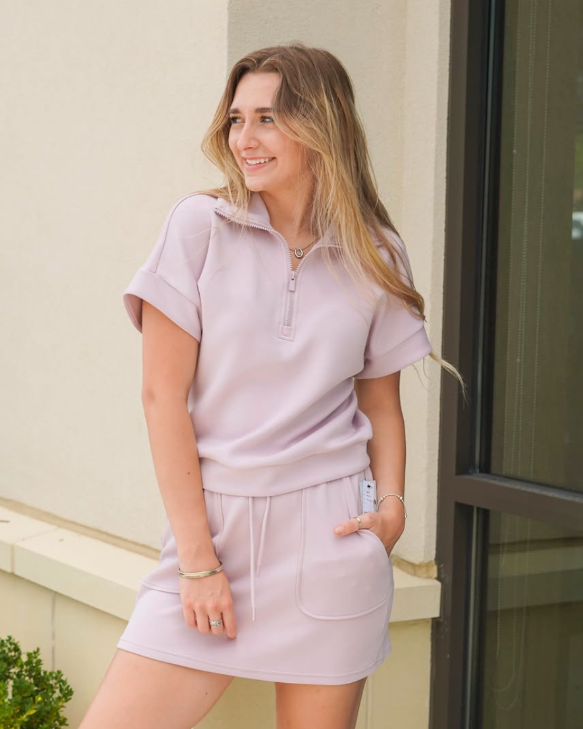 Liverpool Half Zip Popover Top | Lilac Shadow