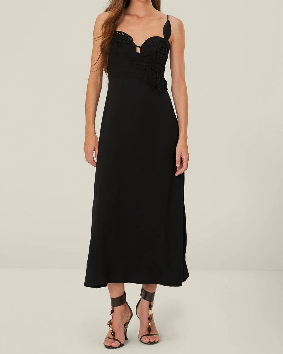 Farm Rio Black Flowered Midi Dress