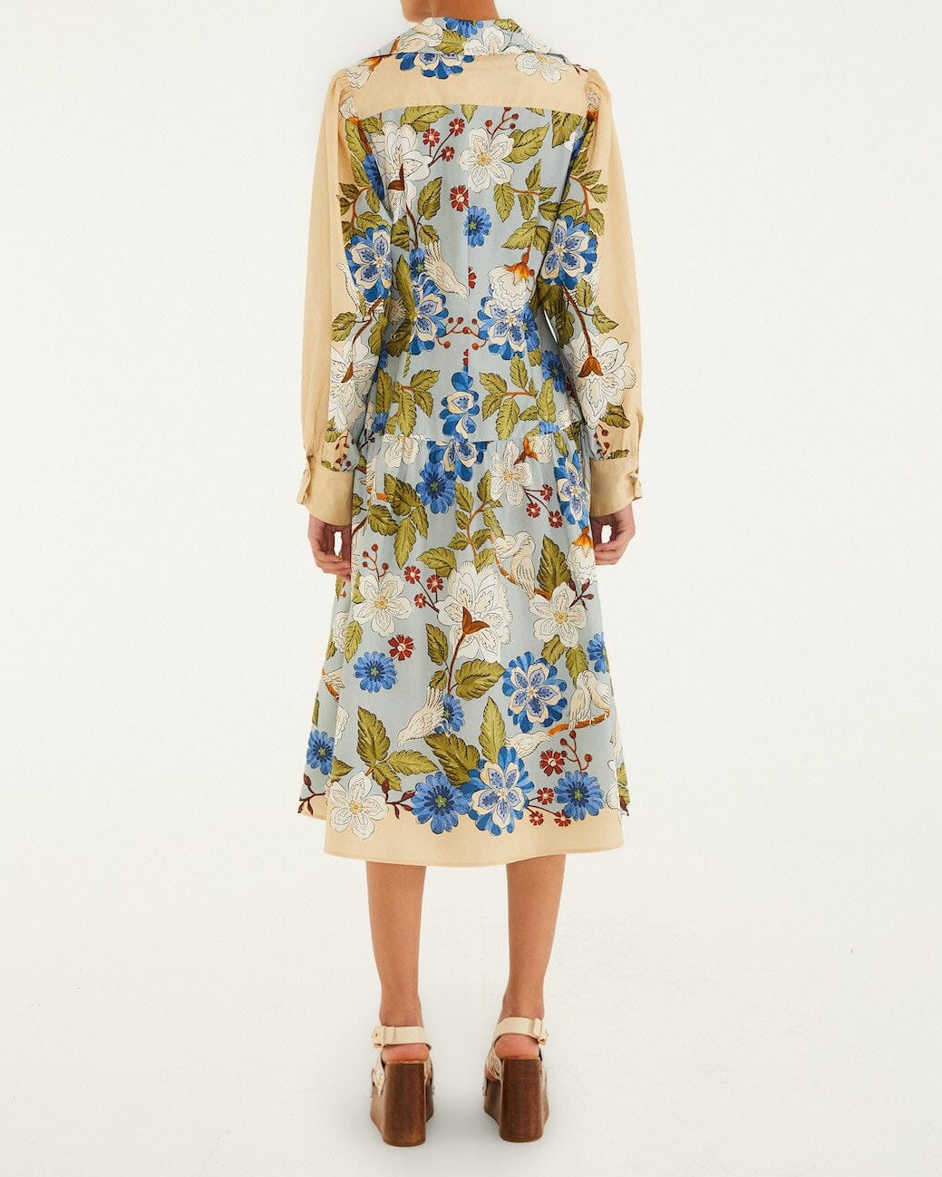 Farm Rio Sand Garden Scarf Long Sleeve Organic Cotton Midi Dress