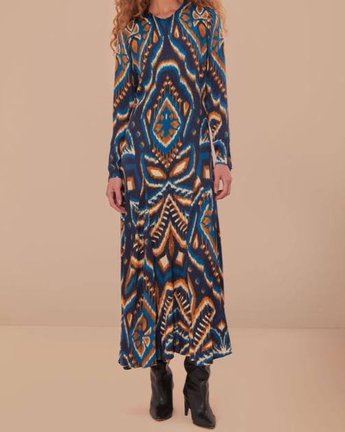 Farm Rio Blue Pineapple Ikat Lenzing Ecovero Viscose Maxi Dress