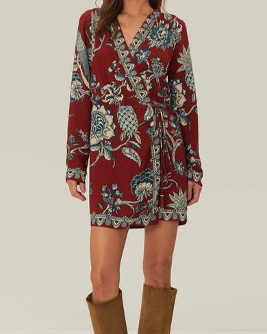 Farm Rio Red Tropical Landing Wrap Mini Dress