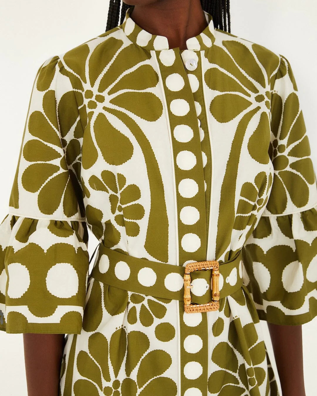 Farm Rio Green Palermo Belted Organic Cotton Mini Dress