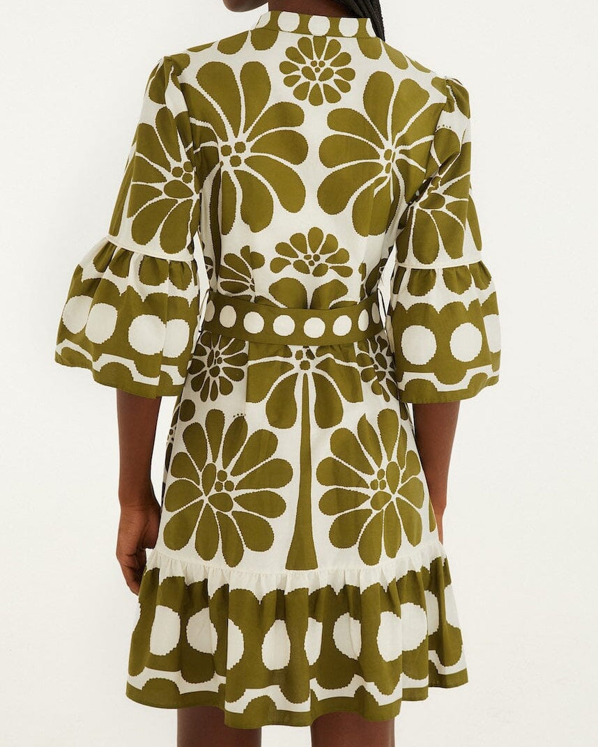 Farm Rio Green Palermo Belted Organic Cotton Mini Dress