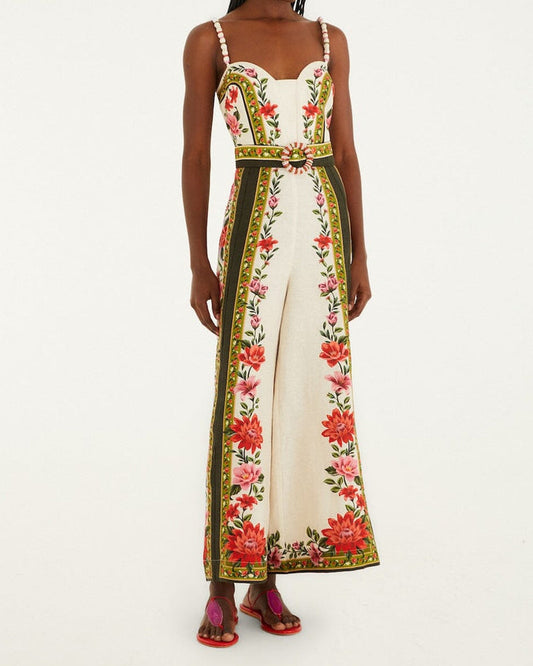 Farm Rio Sand Wonder Rio Sleeveless Premium Linen Wide-Leg Jumpsuit
