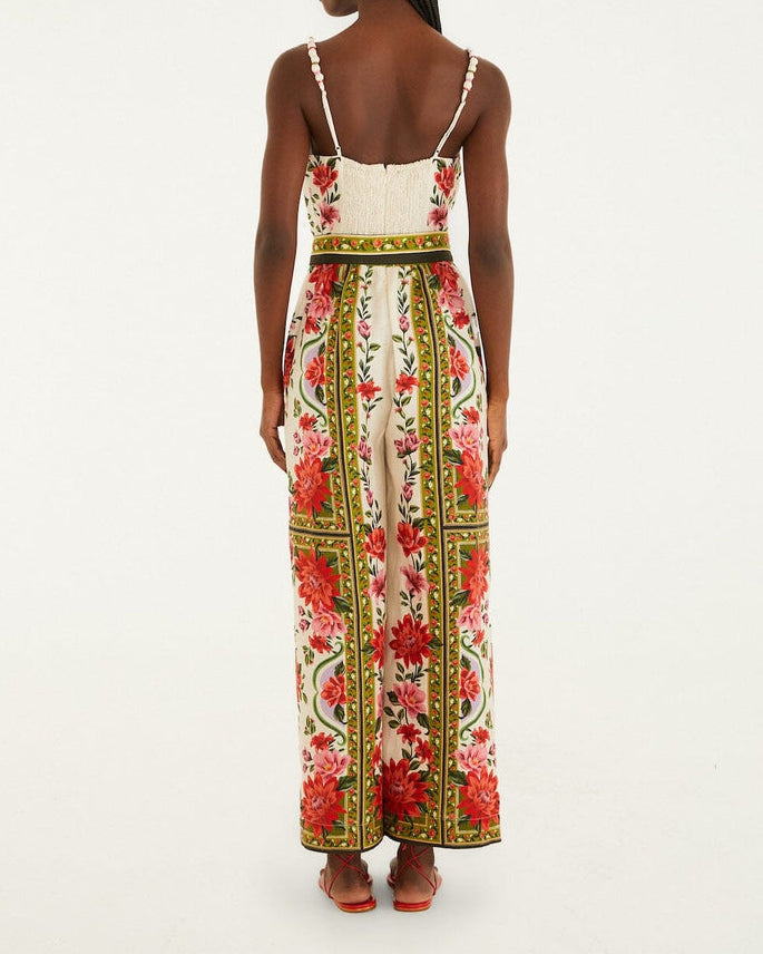 Farm Rio Sand Wonder Rio Sleeveless Premium Linen Wide-Leg Jumpsuit