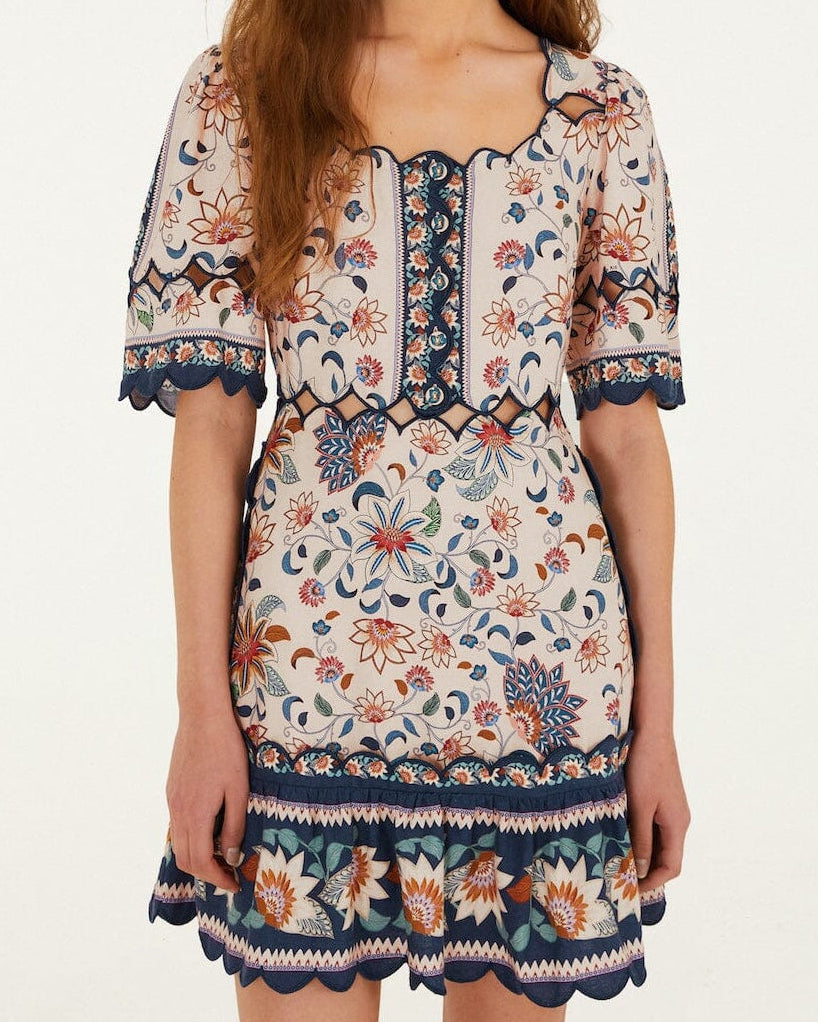 Farm Rio Pink Floral Delhi Tapestry Scallop Cut-Out Mini Dress