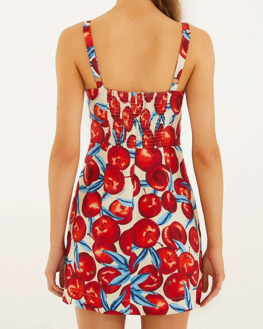Farm Rio Cherry Blossom Sleeveless Premium Linen Mini Dress