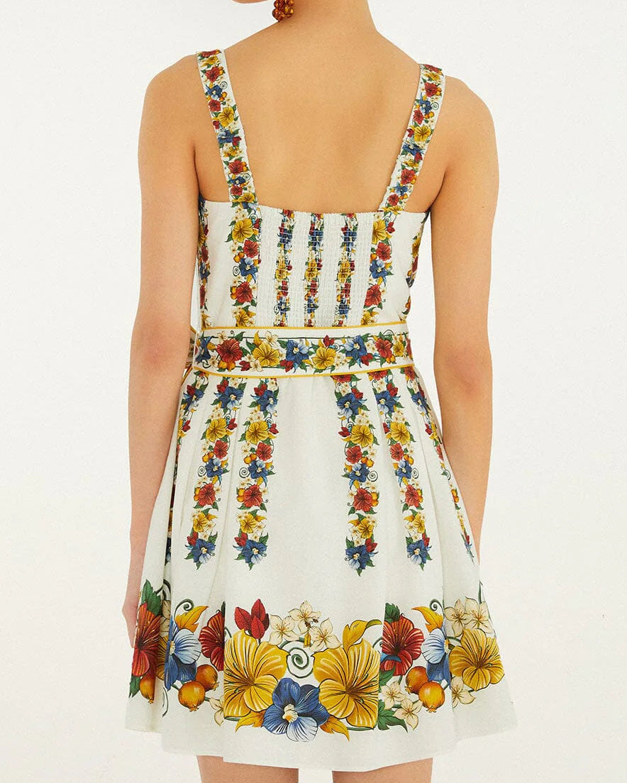 Farm Rio Off-White Tropi Belted Mini Dress