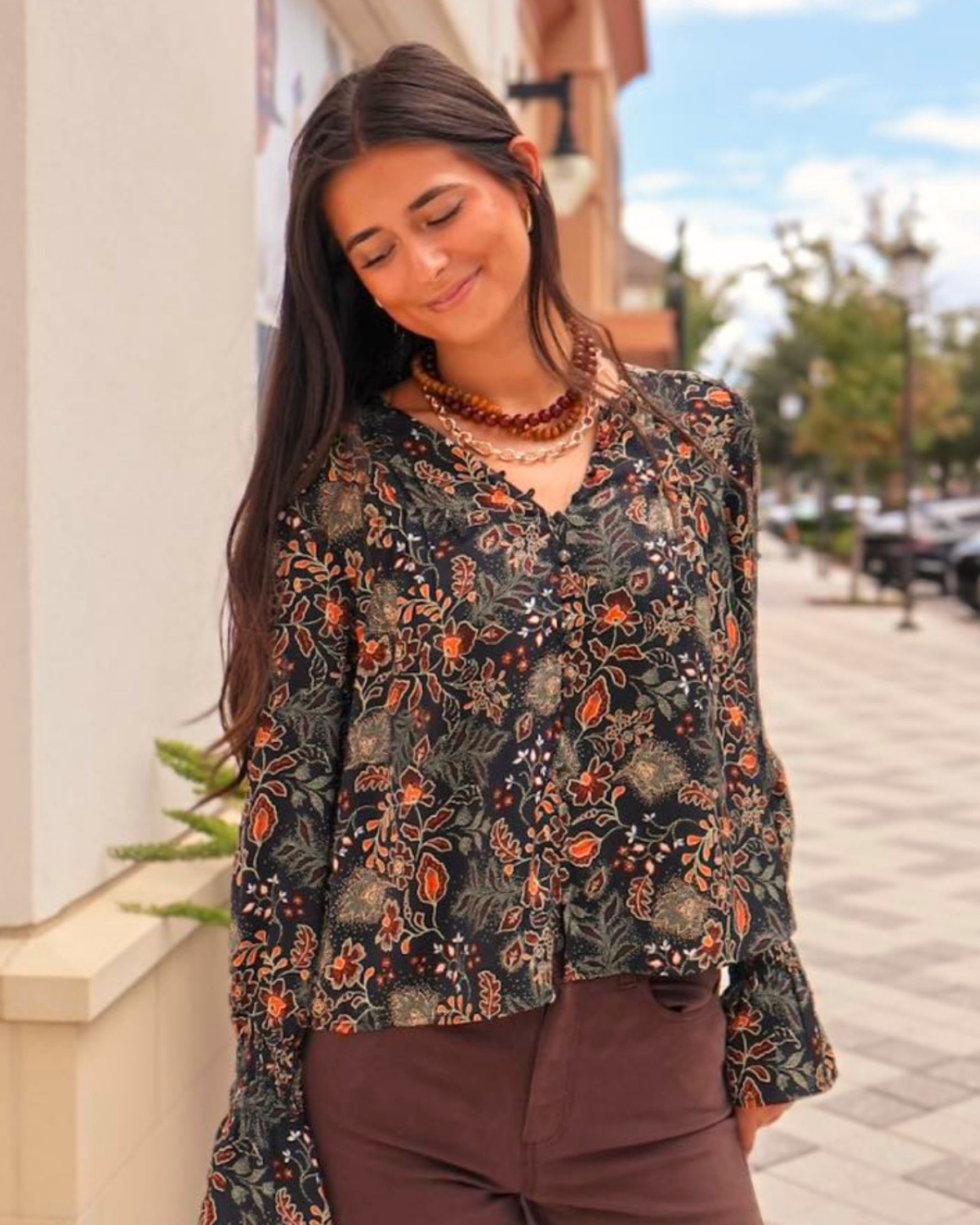 Liverpool Long Sleeve Woven Blouse | Black Rust Multi