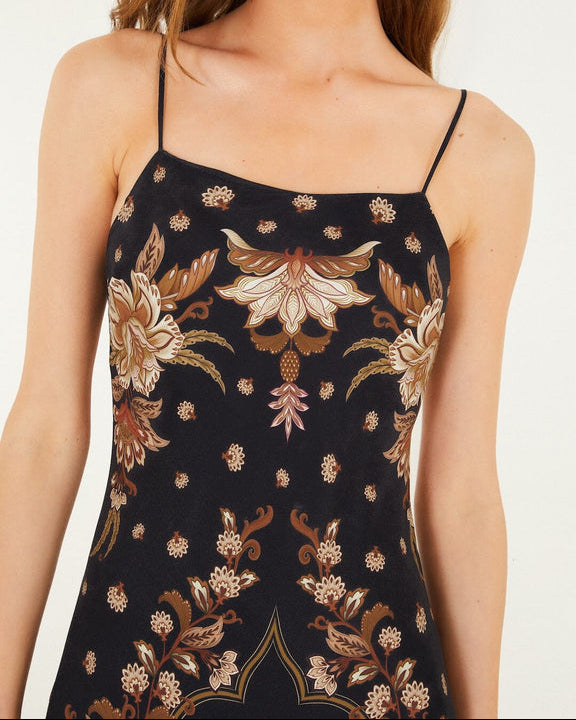Farm Rio Black Majestic Garden Viscose Slip Maxi Dress