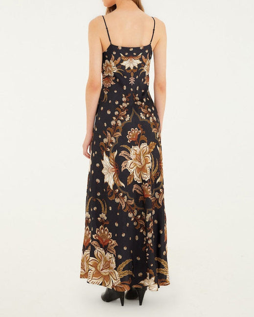 Farm Rio Black Majestic Garden Viscose Slip Maxi Dress
